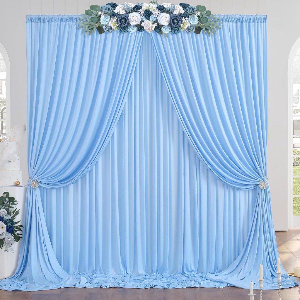 10x10ft Kırışıksız Bebek Mavisi Parti Perdesi, 2 Panelli Polyester Fotoğraf Fon