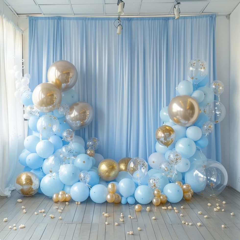 Kodu: 512 - 10x10ft Kırışıksız Bebek Mavisi Parti Perdesi, 2 Panelli Polyester Fotoğraf Fon