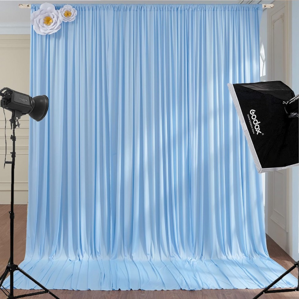 Kodu: 515 - 10x10ft Kırışıksız Bebek Mavisi Parti Perdesi, 2 Panelli Polyester Fotoğraf Fon