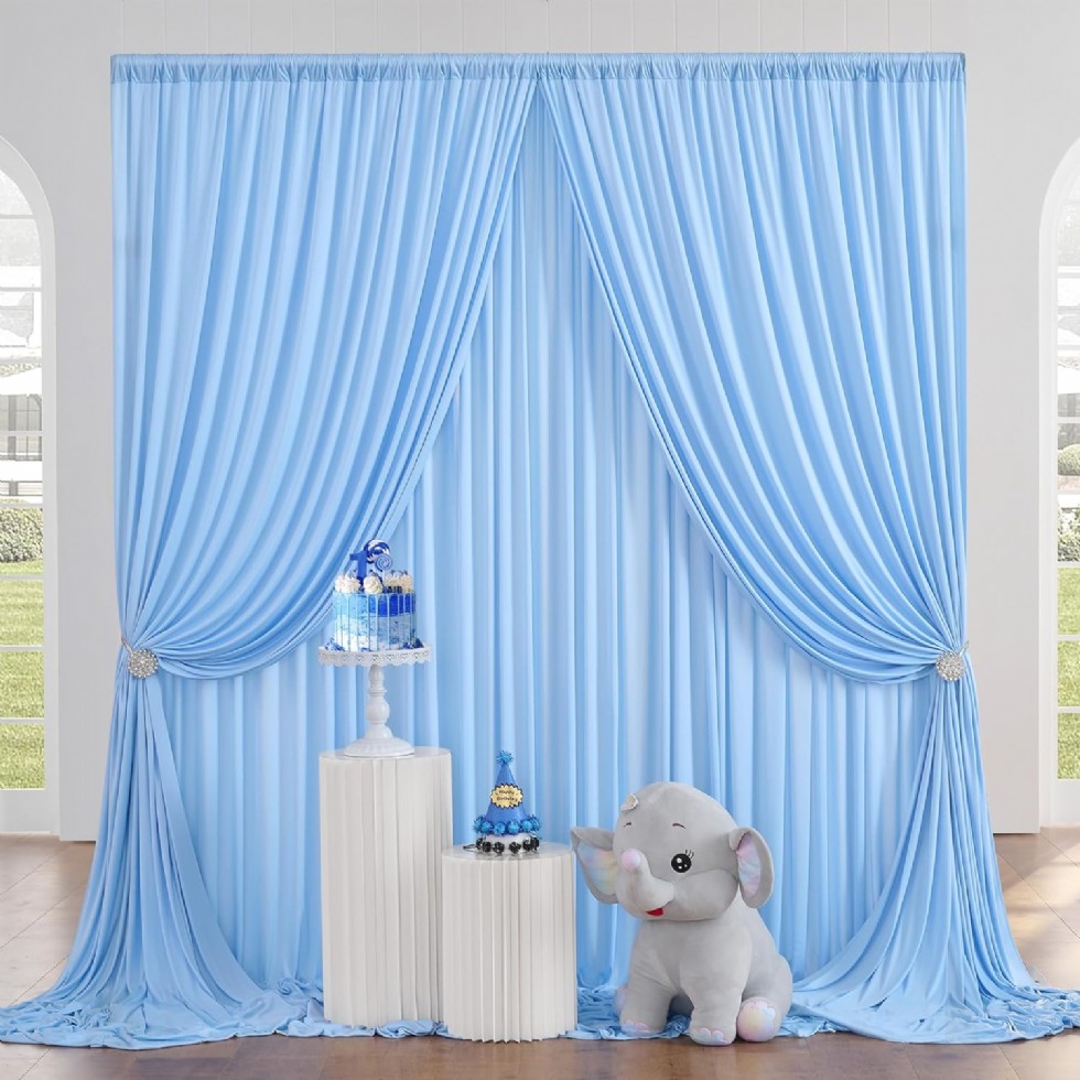 Kodu: 516 - 10x10ft Kırışıksız Bebek Mavisi Parti Perdesi, 2 Panelli Polyester Fotoğraf Fon