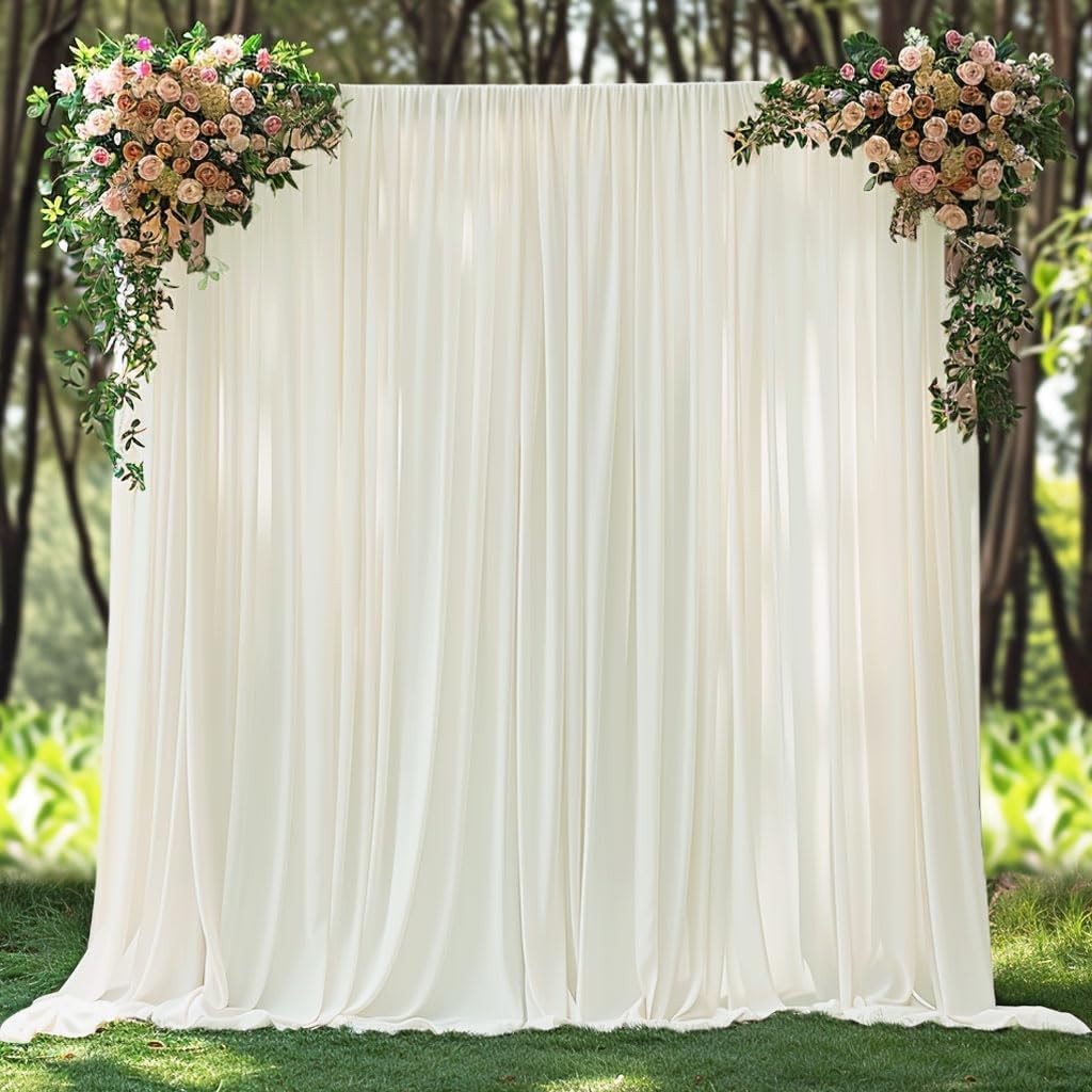 10x10ft Kırışıksız Fildişi Fon Perde, Düğün Ve Parti Dekoru İçin 2 Panel 5x10ft