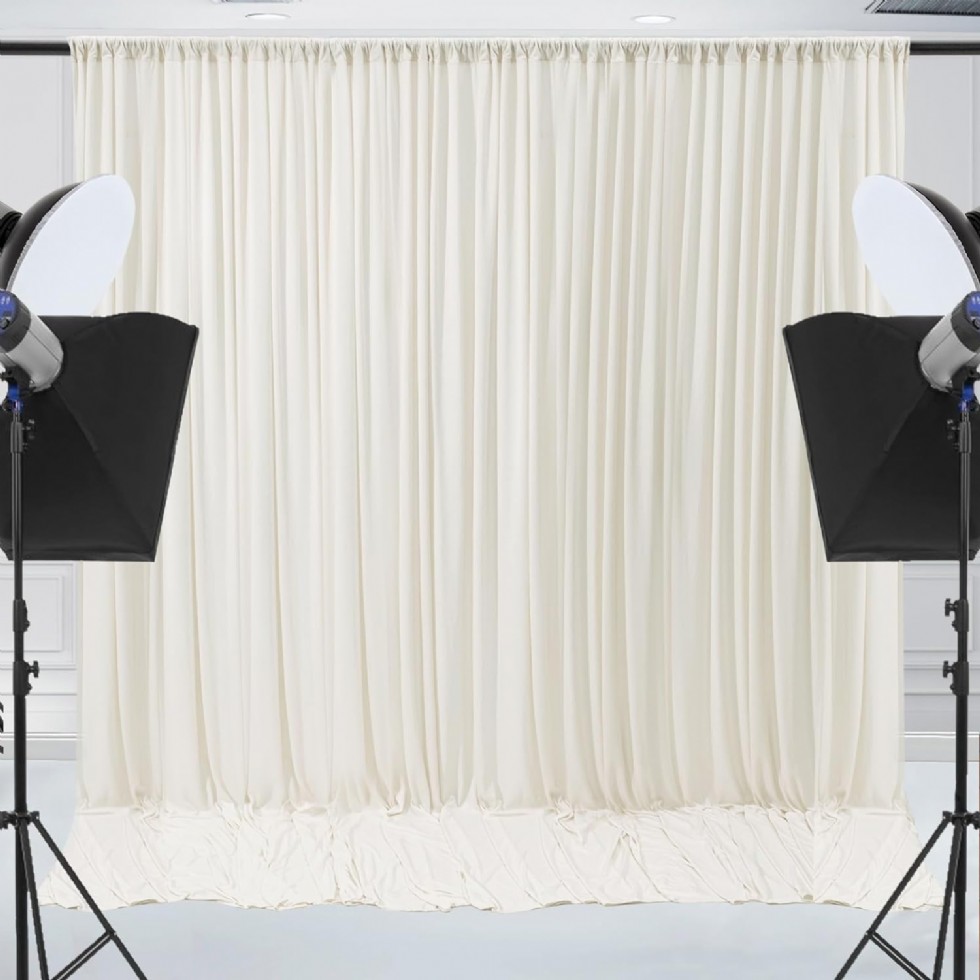 Kodu: 508 - 10x10ft Kırışıksız Fildişi Fon Perde, Düğün Ve Parti Dekoru İçin 2 Panel 5x10ft