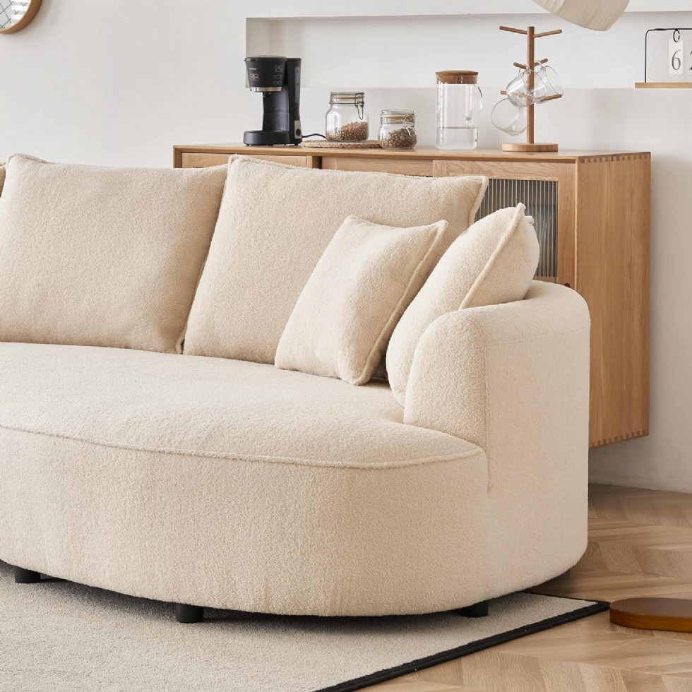 Kodu: 438 - 122.8'' Modern Modüler Koltuk, Bouclé Kadife Kumaş, Bej, Sağ Şezlong, 2 Yastık