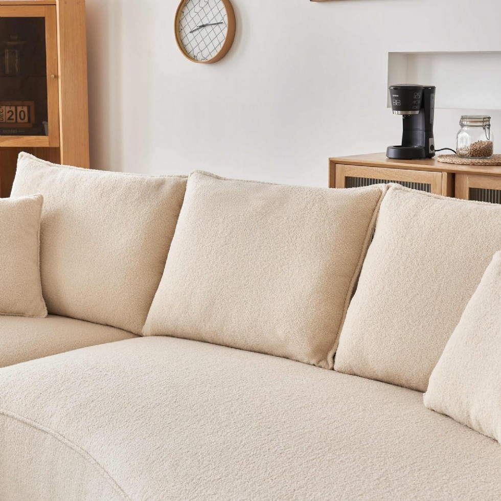 Kodu: 439 - 122.8'' Modern Modüler Koltuk, Bouclé Kadife Kumaş, Bej, Sağ Şezlong, 2 Yastık