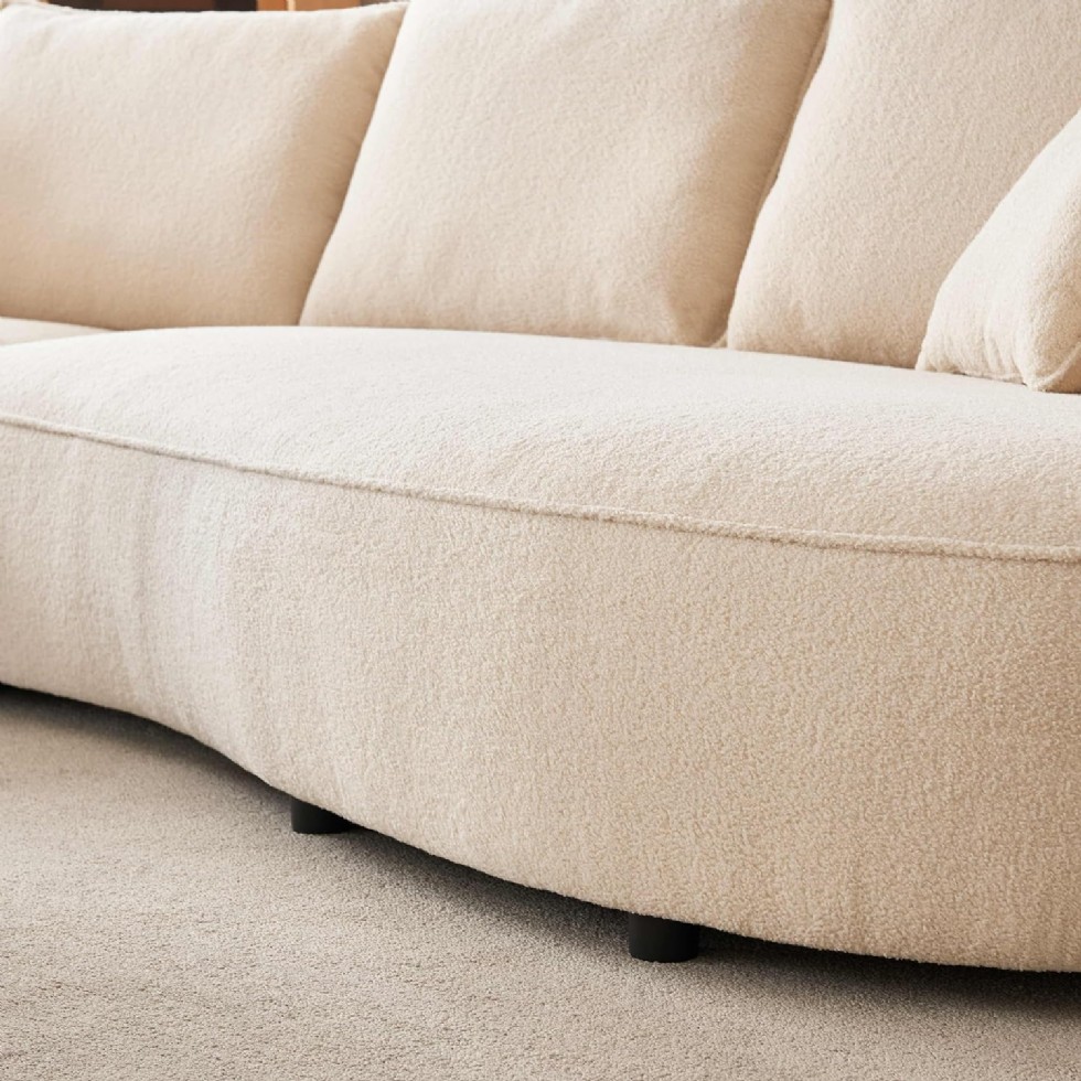 Kodu: 441 - 122.8'' Modern Modüler Koltuk, Bouclé Kadife Kumaş, Bej, Sağ Şezlong, 2 Yastık