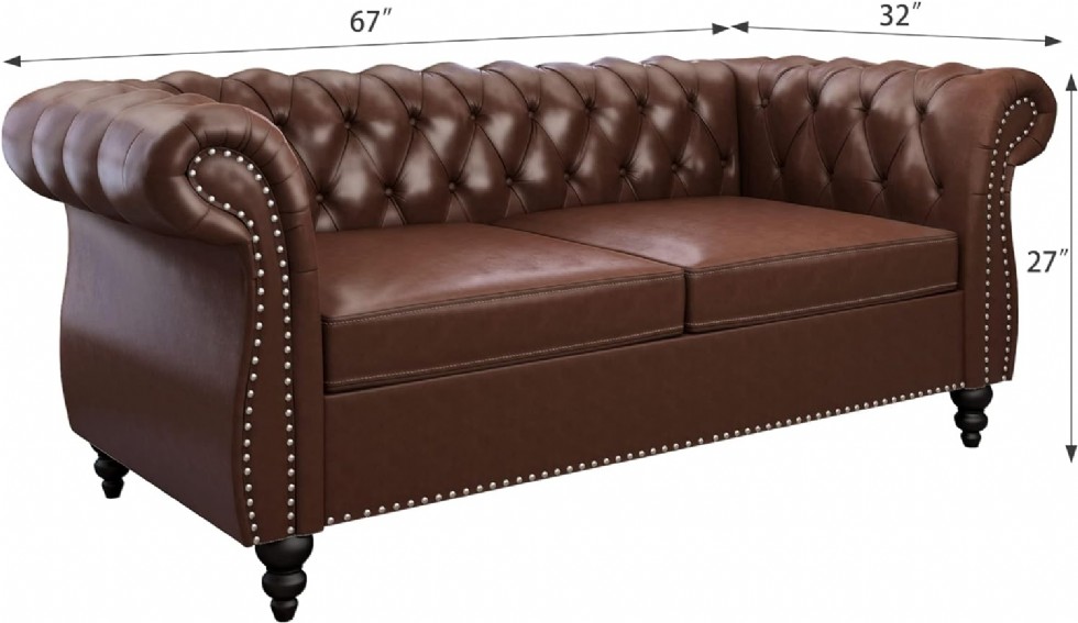 Kodu: 405 - 3 Parça Chesterfield Deri Koltuk Takımı, Kanepe Ve Berjer, Koyu Kahve
