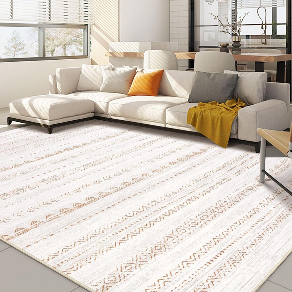 8x10 Modern Bohem Halı: Yıkanabilir, Kaymaz, Leke Tutmaz, Yumuşak Kahverengi Halı
