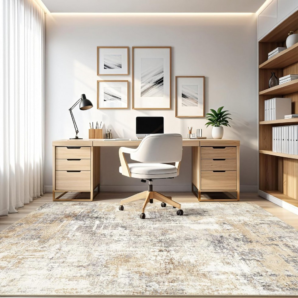 Kodu: 649 - 9x12 Modern Yıkanabilir Büyük Soyut Halı, Leke Tutmaz, Kaymaz, Gri Altın