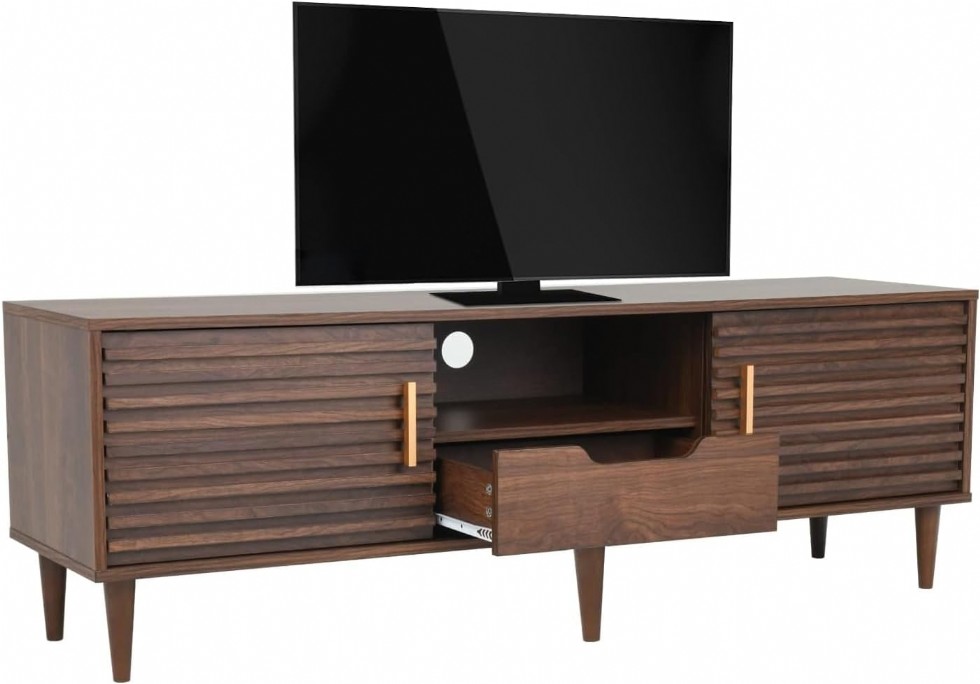 Kodu: 45 - Alohappy Mid-century Modern 65inç Tv Sehpası, Ahşap Konsol, Kahverengi