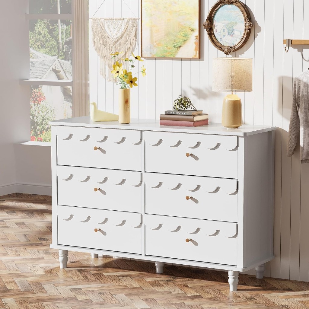 Anbuy Beyaz 6 Çekmeceli Şifonyer, Modern Geniş Kız Çocuk Odası Komodin