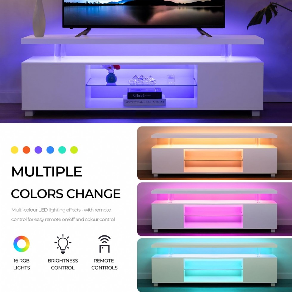 Kodu: 38 - Beyaz Led Tv Ünitesi, 65/70/75 İnç Tv'ler İçin Modern Tv Sehpası