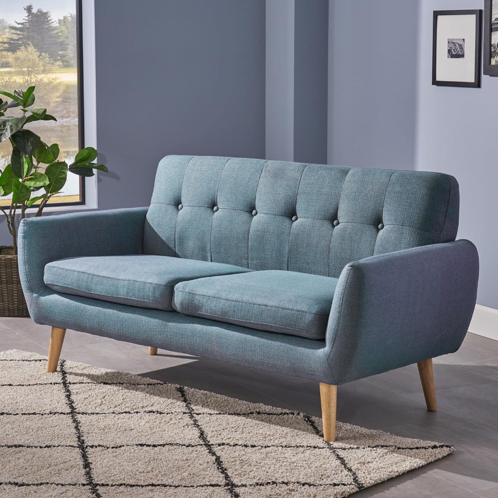 Christopher Knight Josephine Mid-century Modern Kumaş Koltuk, Mavi / Doğal