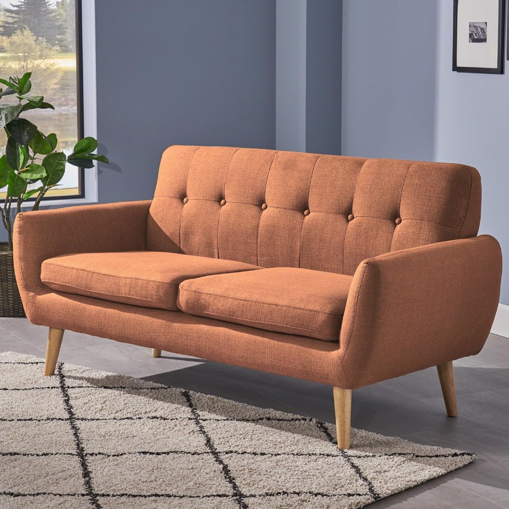 Christopher Knight Josephine Mid-century Modern Kumaş Koltuk, Yanık Turuncu / Doğal
