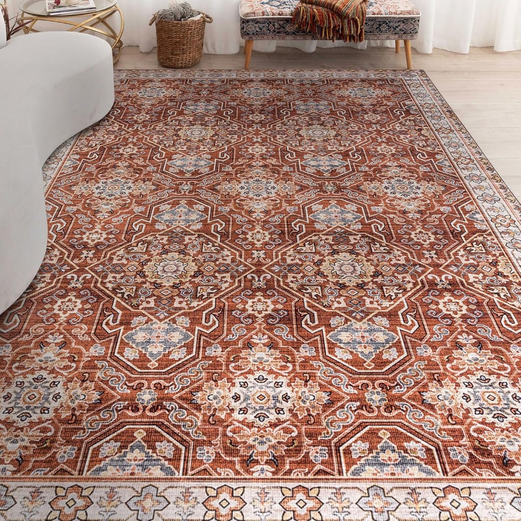 Decomall Baola Büyük Vintage Halı, Oturma Odası Yatak Odası, Pas Rengi 230x290 Cm