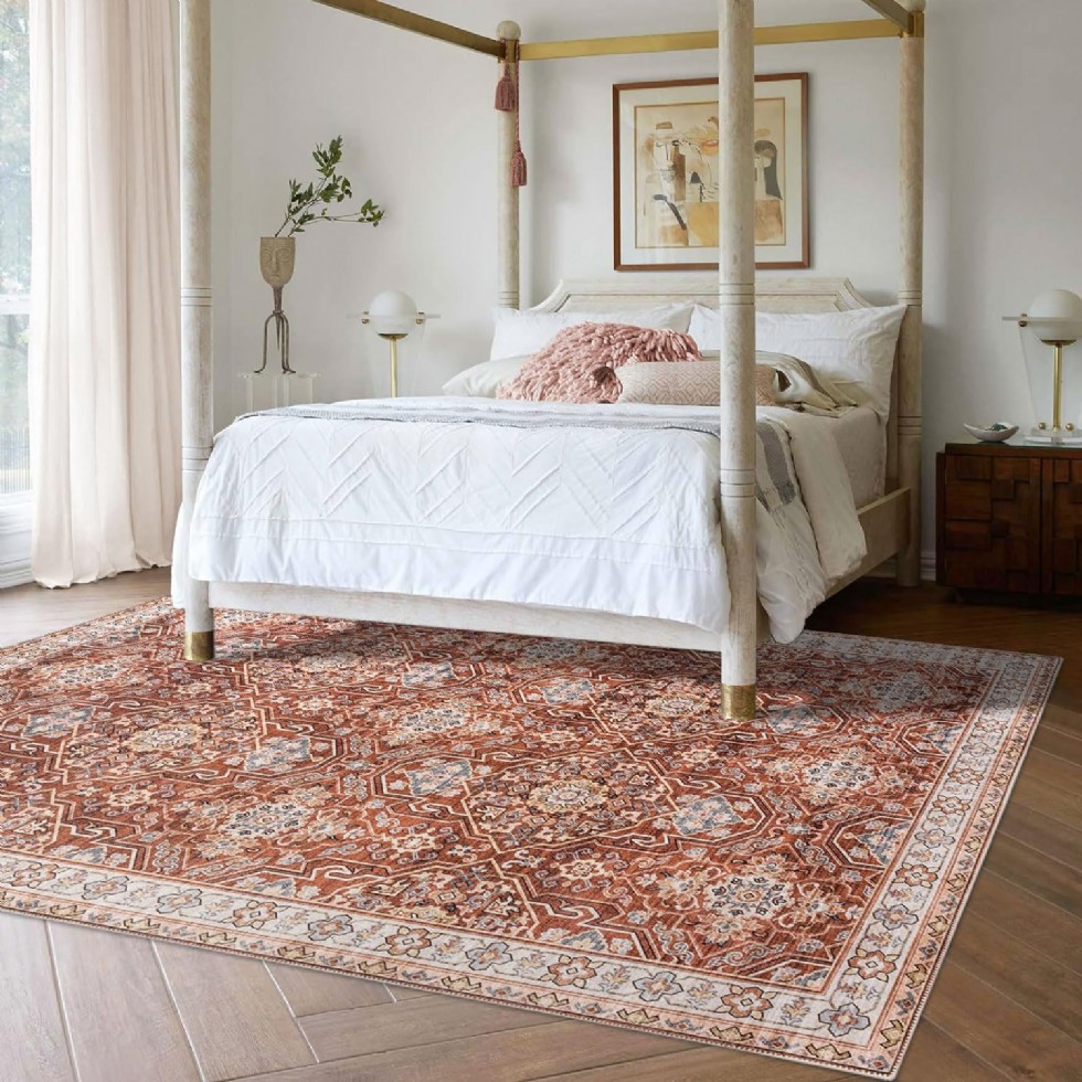 Kodu: 668 - Decomall Baola Büyük Vintage Halı, Oturma Odası Yatak Odası, Pas Rengi 230x290 Cm