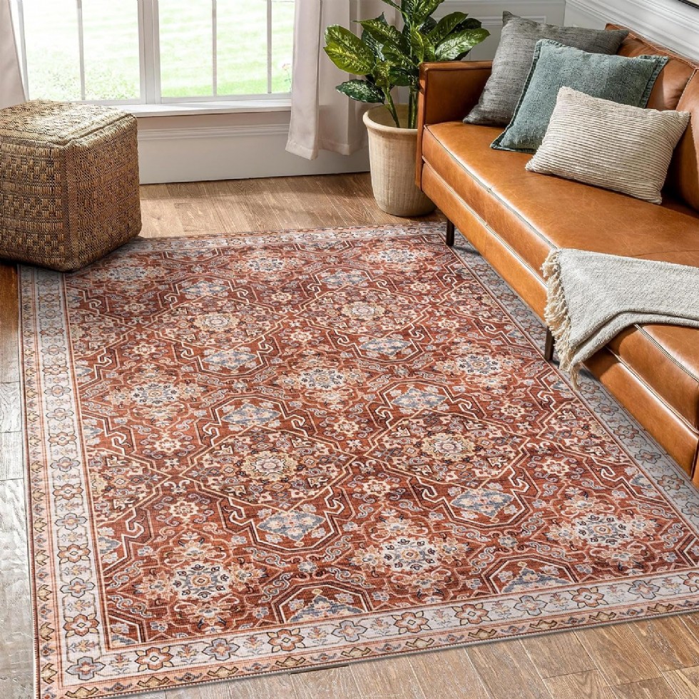 Kodu: 669 - Decomall Baola Büyük Vintage Halı, Oturma Odası Yatak Odası, Pas Rengi 230x290 Cm