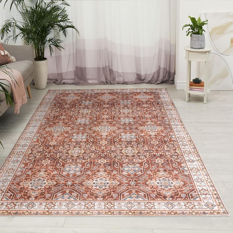Kodu: 670 - Decomall Baola Büyük Vintage Halı, Oturma Odası Yatak Odası, Pas Rengi 230x290 Cm