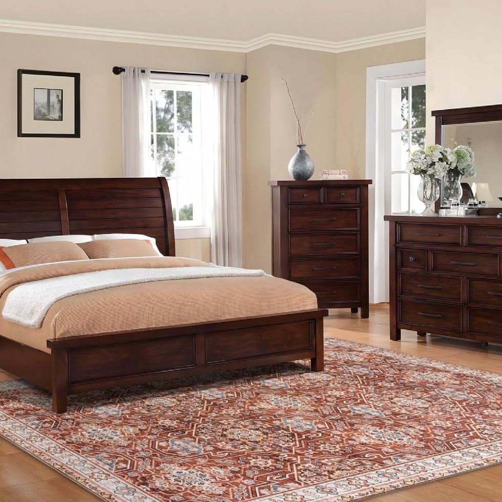 Kodu: 671 - Decomall Baola Büyük Vintage Halı, Oturma Odası Yatak Odası, Pas Rengi 230x290 Cm