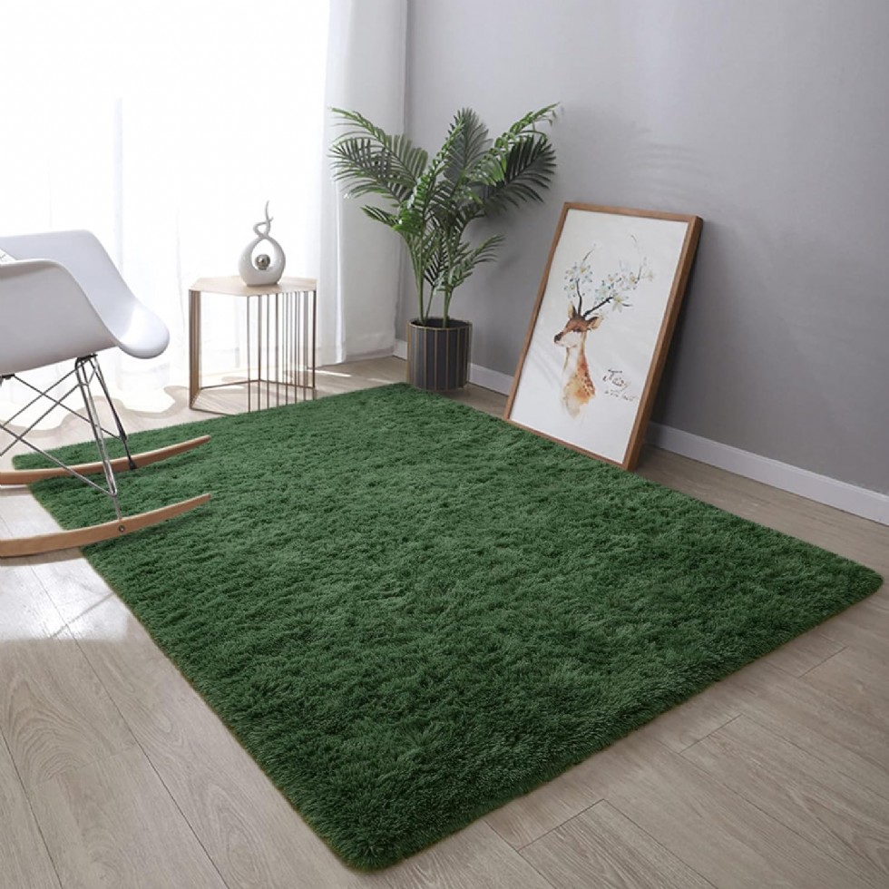 Kodu: 728 - Dweıke Peluş Orman Yeşili 120x180 Cm Halı, Kaymaz, Yıkanabilir, Yatak Odası Çocuk Odası