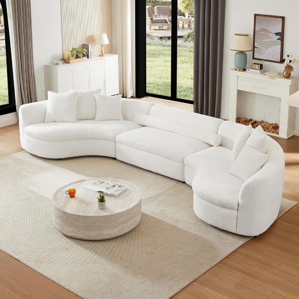 Kodu: 339 - Ekstra Büyük Kavisli Boucle Koltuk Modern Lüks U Şekilli Bej Kanepe