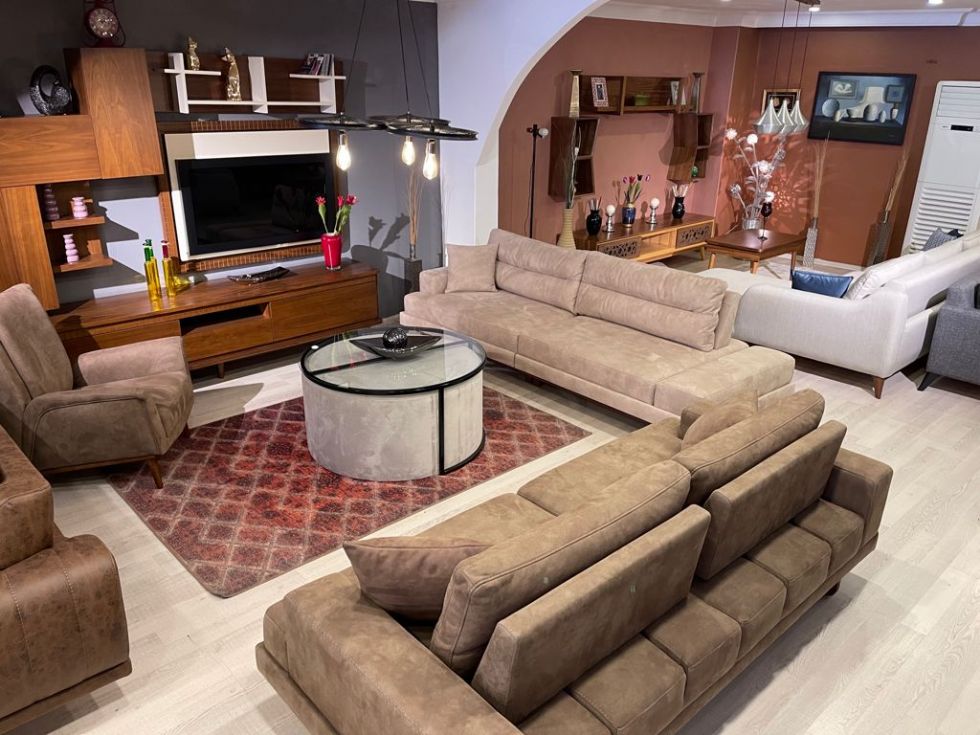 Kodu: 941 - Kahverengi Modern Lüks Yataklı Üçlü Kanepe Takımı Ve Tv Ünitesi