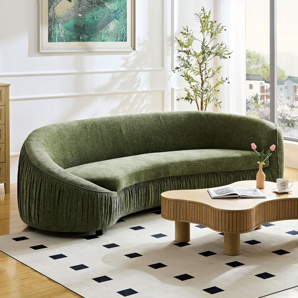 Kavisli Modern 4 Kişilik Koltuk, Yeşil, Minimalist Ve Şık Oturma Odası Kanepesi