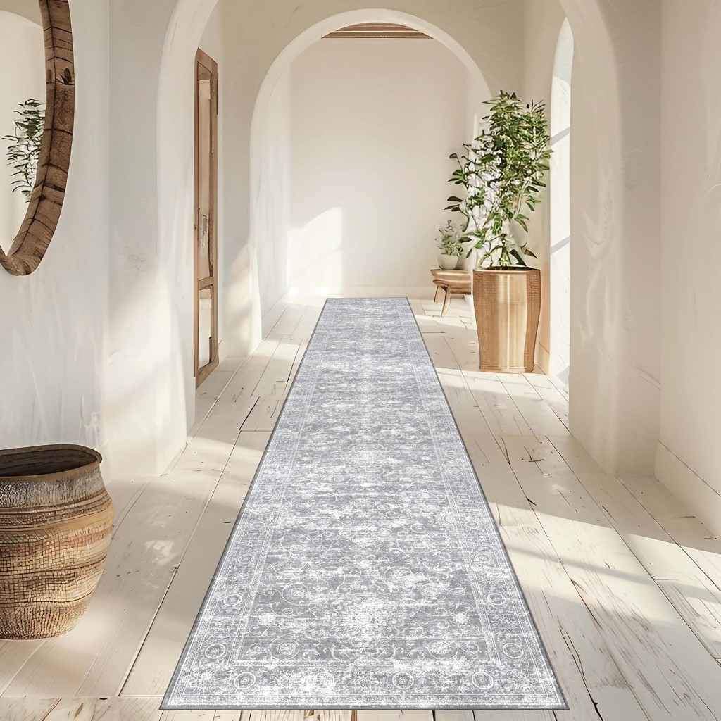 Kaymaz 2'x10' Koridor Yolluğu, Makinede Yıkanabilir, Yumuşak, Gümüş Gri, 10 Ft