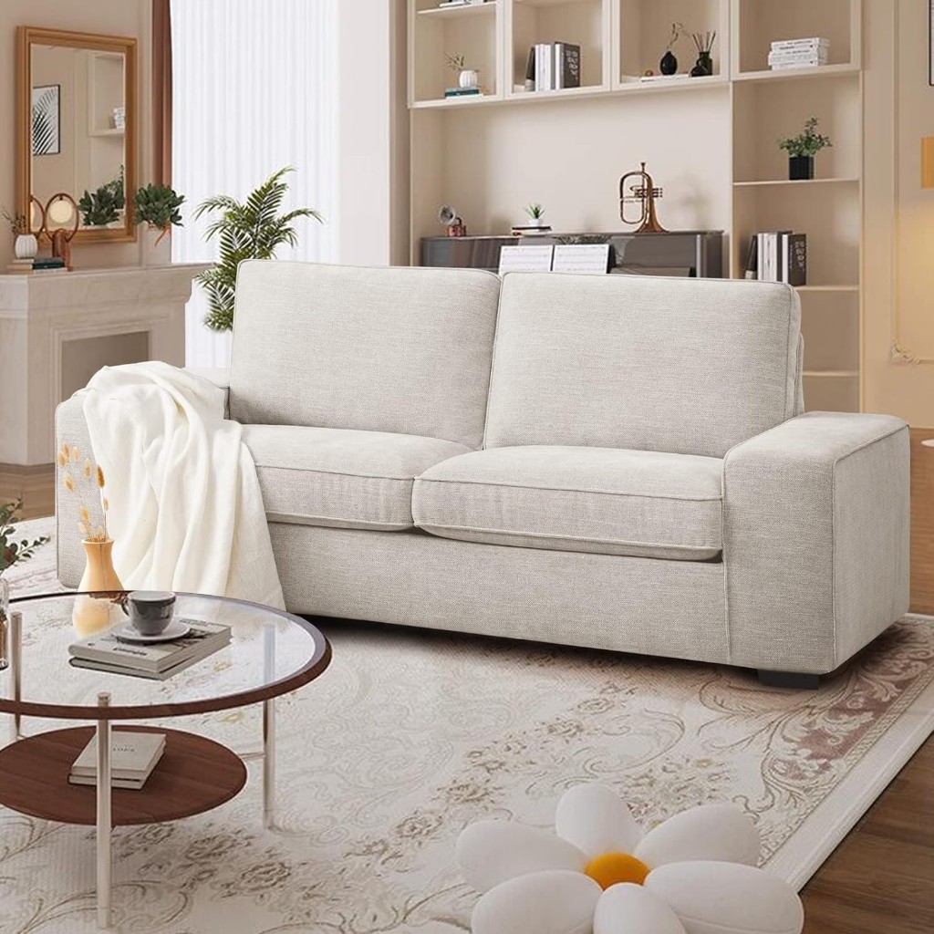Leısland 181 Cm Modern Koltuk, Şönil Kumaş, Ahşap Ve Metal, Küçük Alanlar İçin, Bej