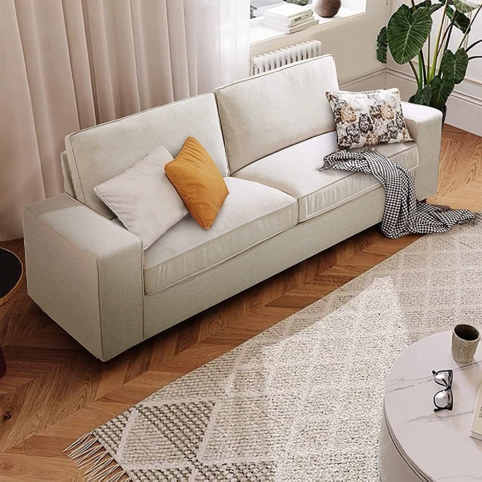 Kodu: 276 - Leısland 181 Cm Modern Koltuk, Şönil Kumaş, Ahşap Ve Metal, Küçük Alanlar İçin, Bej