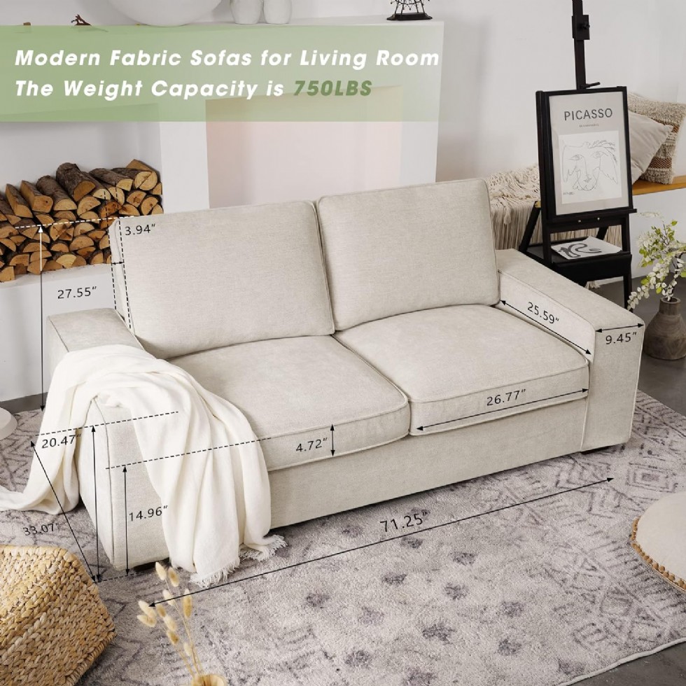 Kodu: 280 - Leısland 181 Cm Modern Koltuk, Şönil Kumaş, Ahşap Ve Metal, Küçük Alanlar İçin, Bej