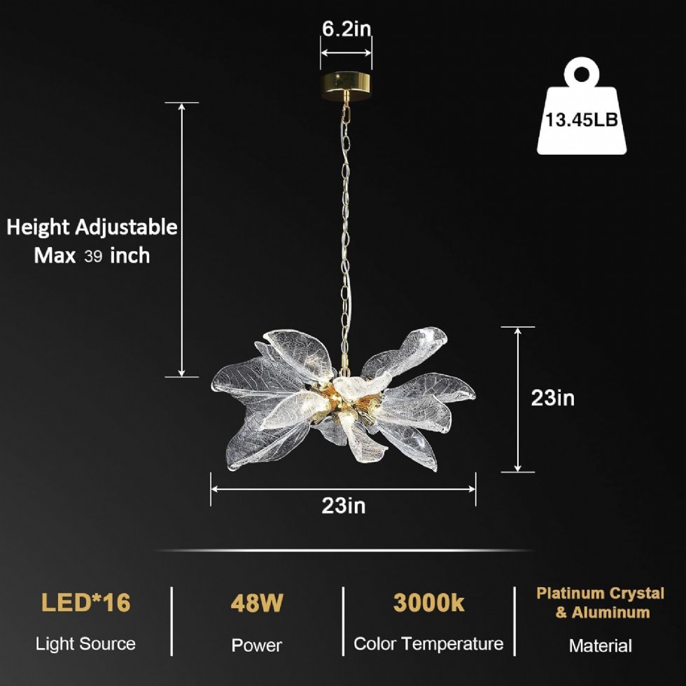 Kodu: 778 - Modern Altın Yaprak Avize, Yemek Odası İçin Led Kristal Sputnik Avize, 60 Cm