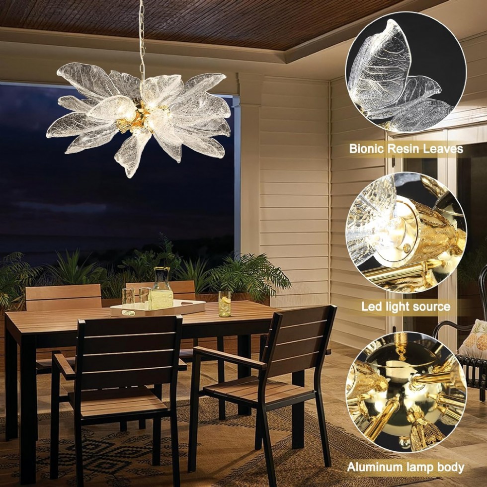 Kodu: 779 - Modern Altın Yaprak Avize, Yemek Odası İçin Led Kristal Sputnik Avize, 60 Cm