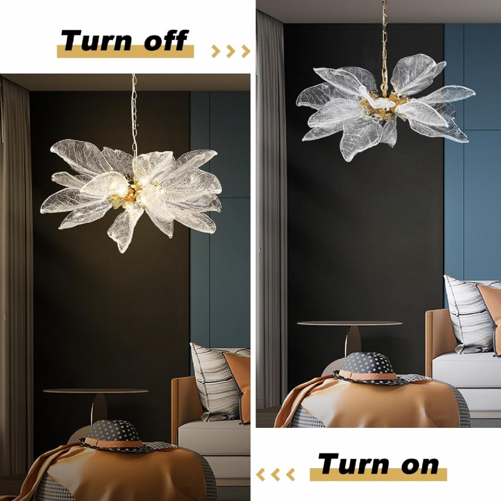 Kodu: 780 - Modern Altın Yaprak Avize, Yemek Odası İçin Led Kristal Sputnik Avize, 60 Cm