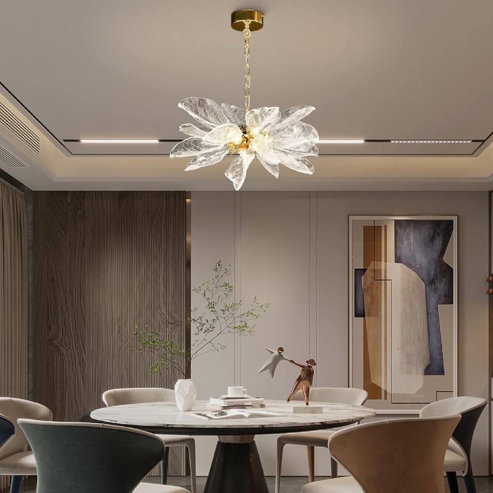 Kodu: 782 - Modern Altın Yaprak Avize, Yemek Odası İçin Led Kristal Sputnik Avize, 60 Cm
