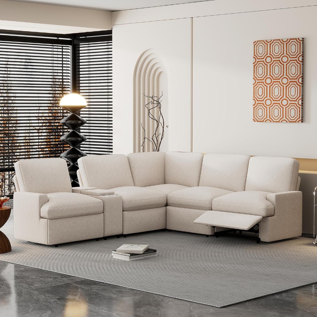 Modern L Koltuk Takımı, 5 Kişilik Köşe Koltuk, Bej, Usb Şarj, Bardaklık, Depolama, 264 Cm