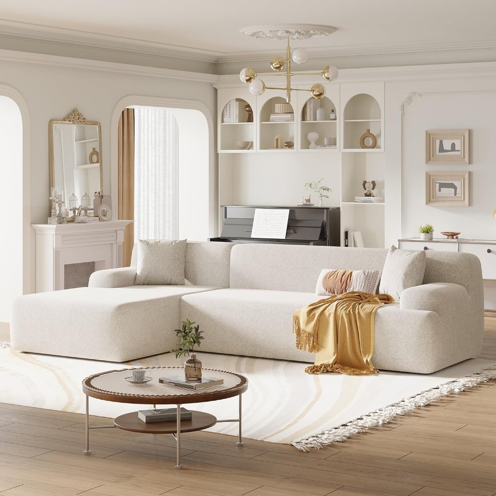 Modern L Koltuk Takımı, Şönil Kumaş, 2 Parça, Bej, Salon Ve Yatak Odası İçin İdeal