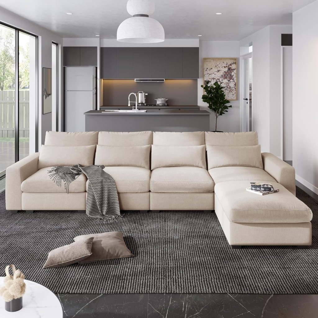 Modern L Koltuk Takımı, Tüy Dolgulu, 5 Kişilik, Hareketli Osmanlı Ve 4 Yastıklı