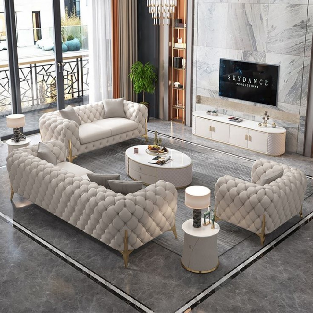 Modern Lüks Köşe Koltuk Takımı Gerçek Deri Rahat Oturma Grubu Salon Takımı