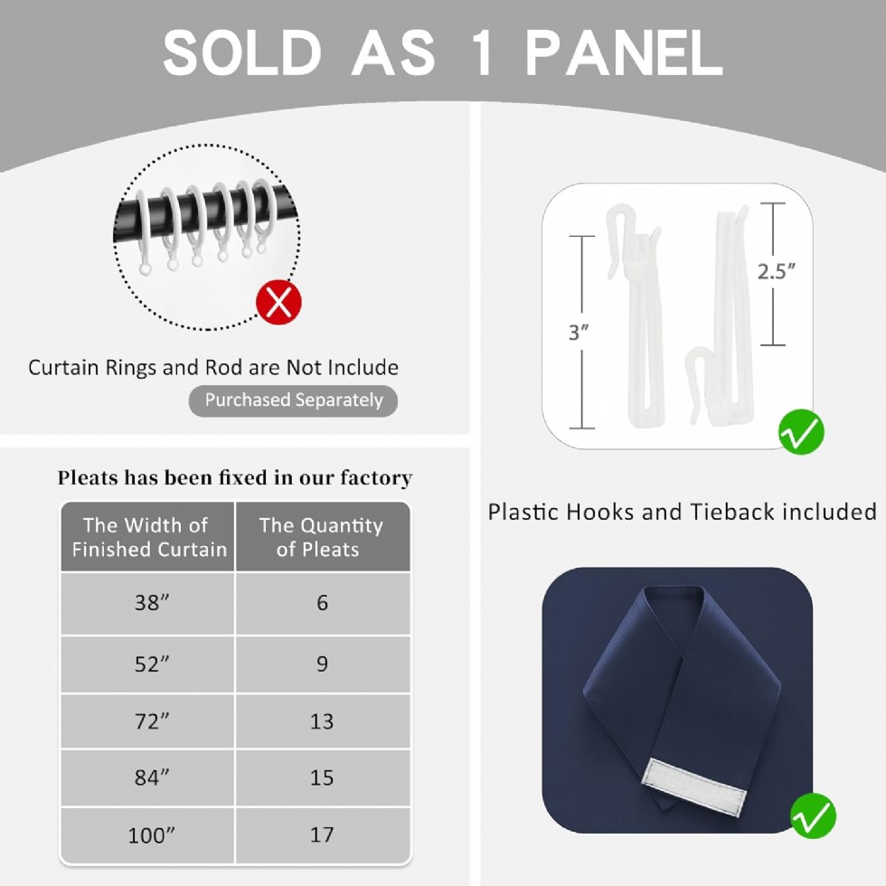 Kodu: 588 - Naber Mavi 52x108 Cm Pileli Karartma Perde, Yatak Odası Ve Salon İçin Enerji Tasarruflu