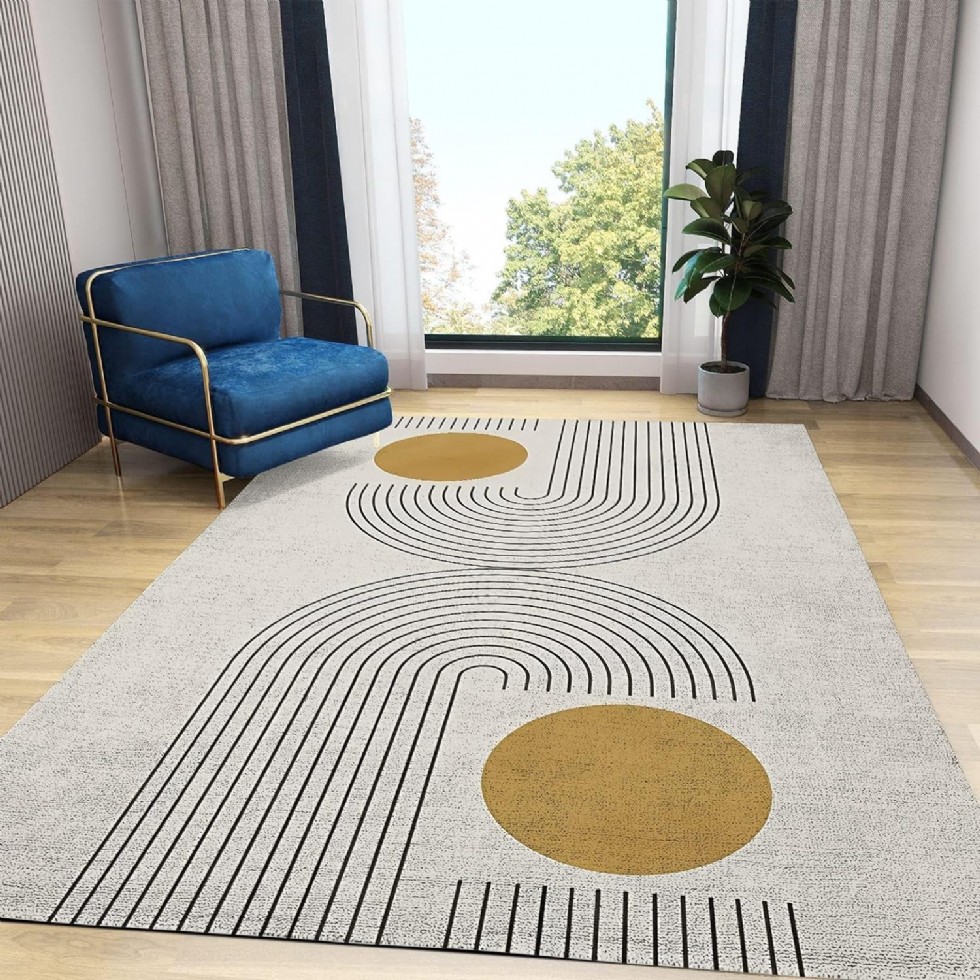Kodu: 638 - Orta Yüzyıl Modern Halı, Soyut Geometrik Desenli 4x6ft Yumuşak İç Mekan Halısı
