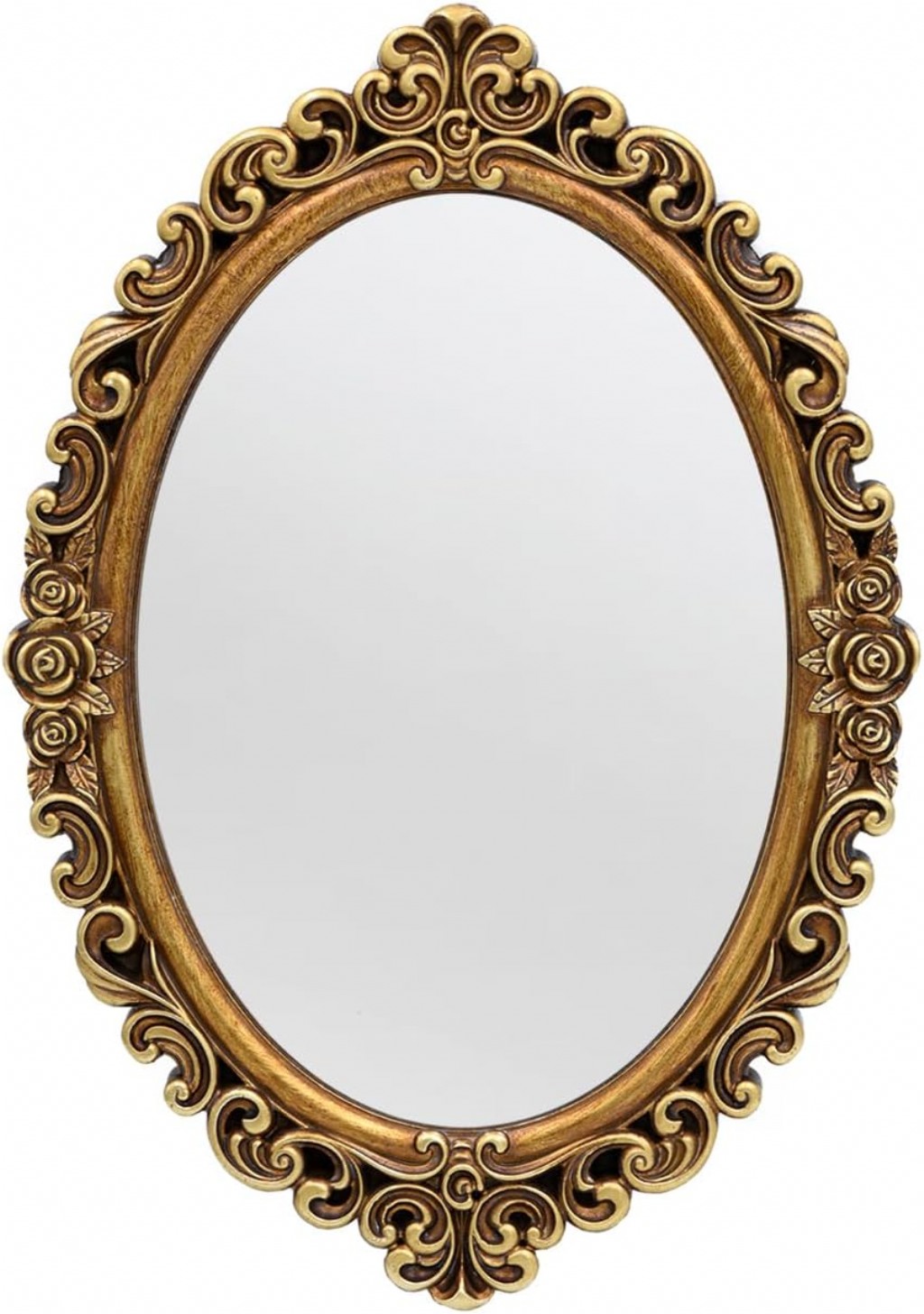 Oval Vintage Duvar Aynası, 30x21 Cm, Altın Çerçeve, Yatak Odası Dekoru