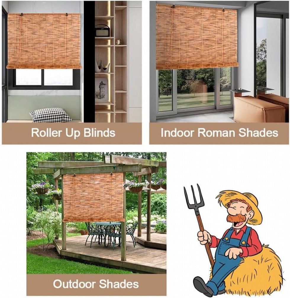 Kodu: 569 - Özel Bambu Jaluzi, Kordonsuz Gölgelik, 18inç-72inç Genişlik, Balkon & Veranda Perdesi
