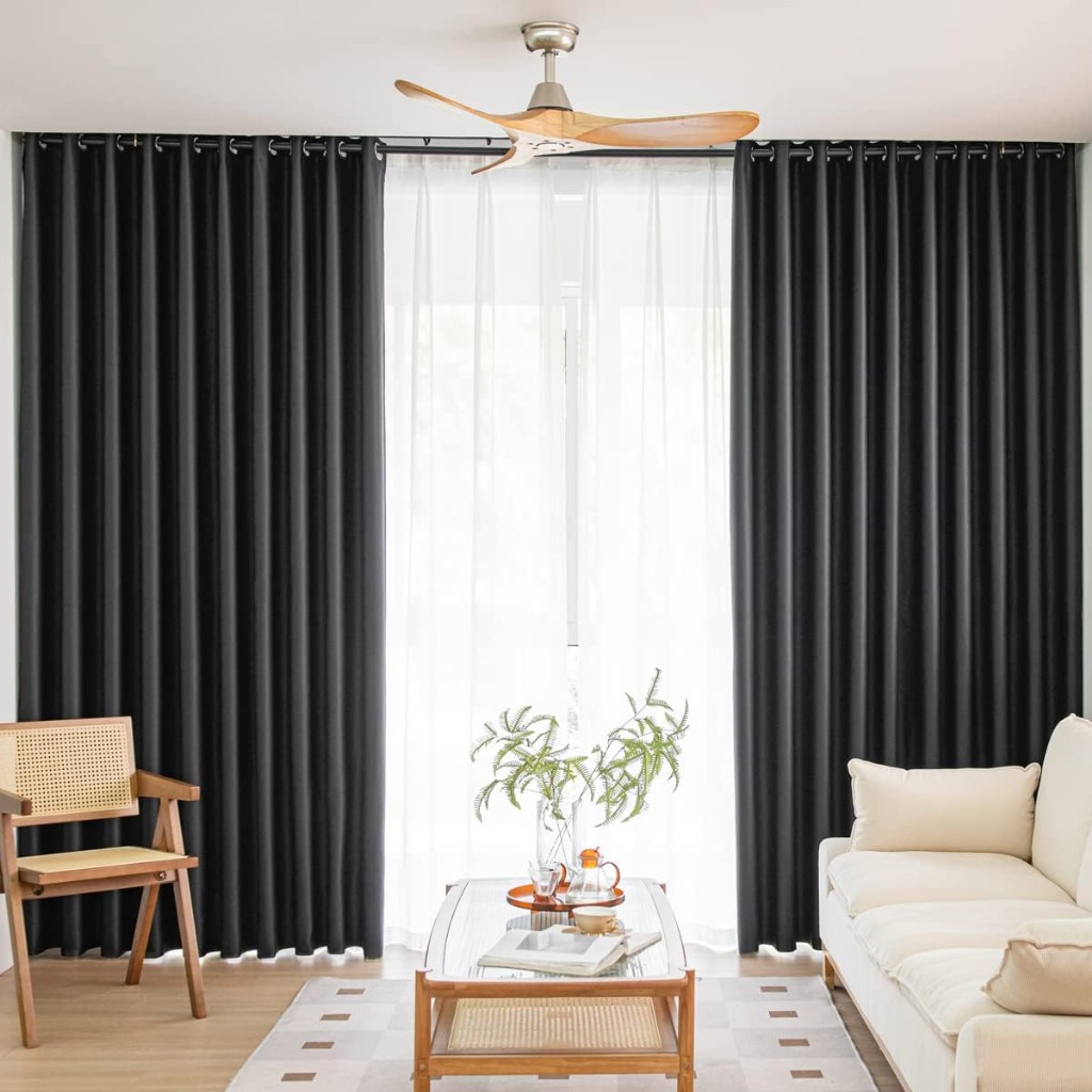Pencere Siyah Perde 213 Cm 2 Panel Grommet Karartma Perde Enerji Tasarruflu Gürültü Azaltıcı