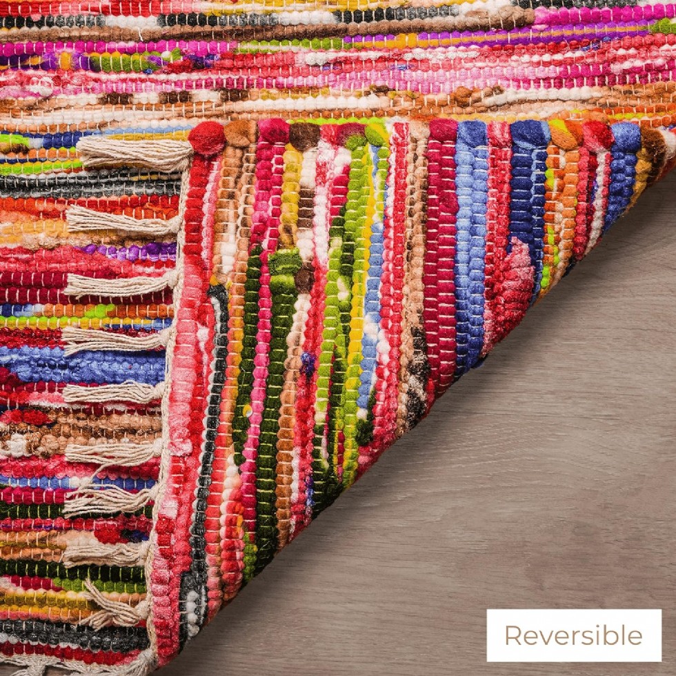 Kodu: 690 - Rajrang Boho Chindi Halı 50x80 Cm - El Dokuma Geri Dönüşüm Çok Renkli Püsküllü Paspartu