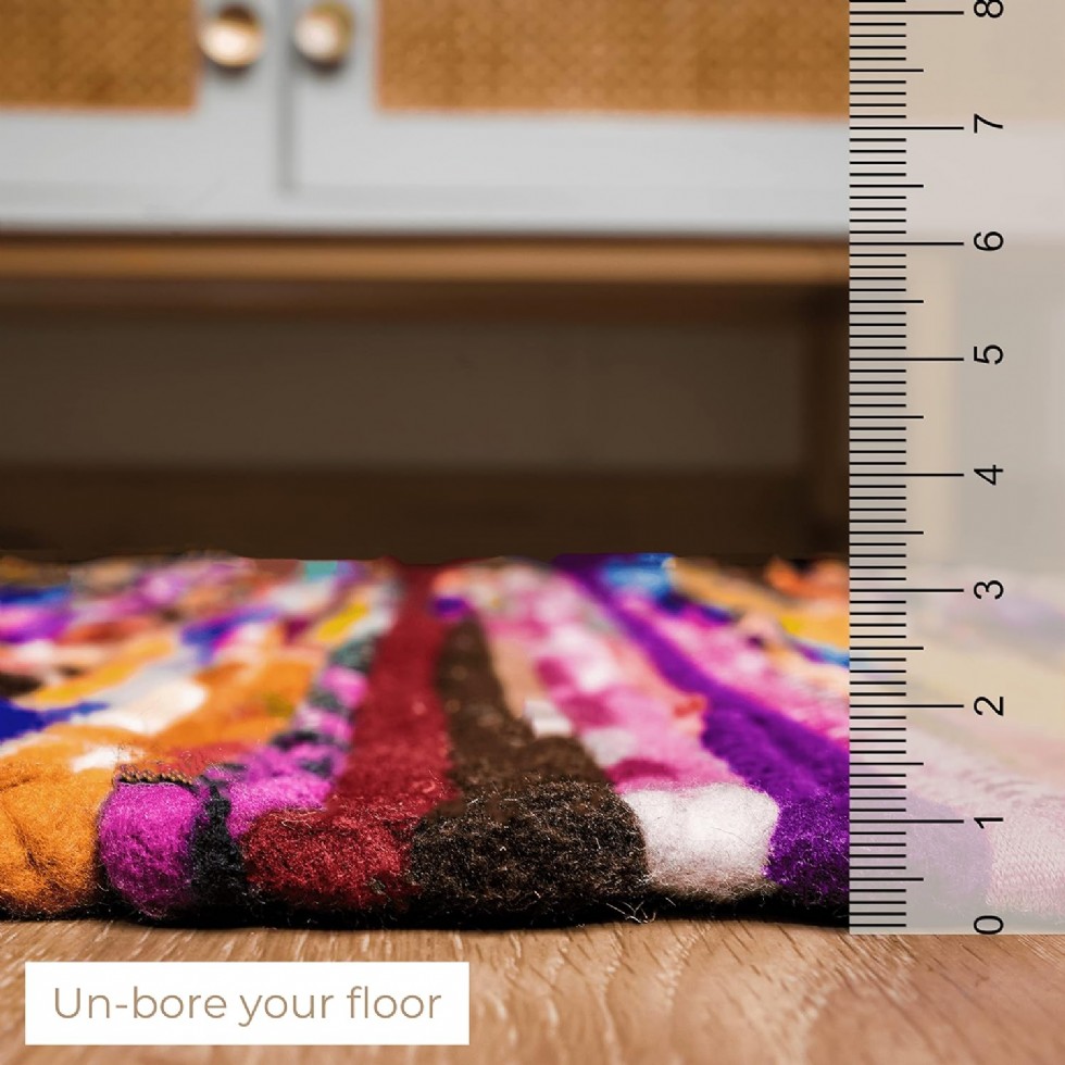 Kodu: 691 - Rajrang Boho Chindi Halı 50x80 Cm - El Dokuma Geri Dönüşüm Çok Renkli Püsküllü Paspartu