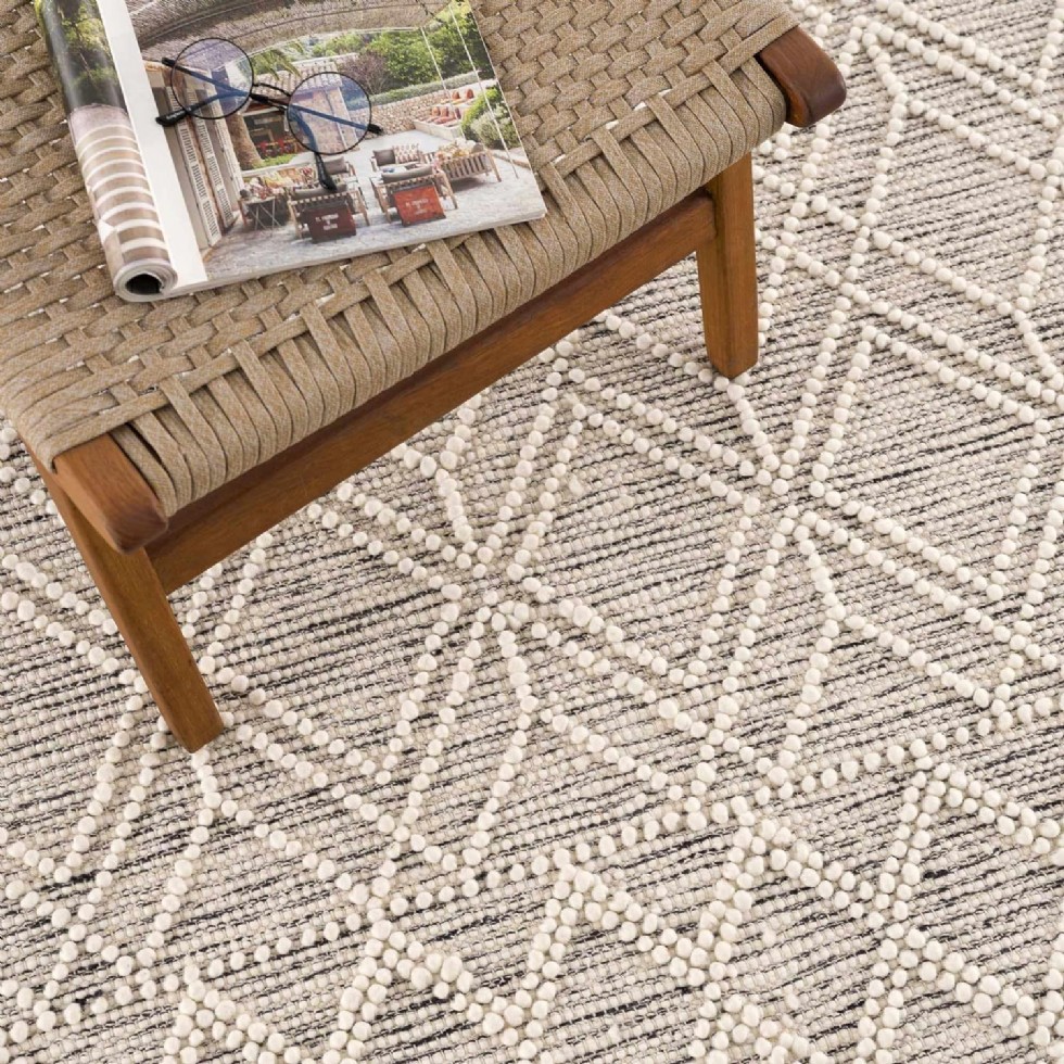 Kodu: 689 - Ramsbury Boho El Dokuma Yün Halı - Çiftlik Evi Desenli, Fildişi, Krem, Gri - 8' Kare