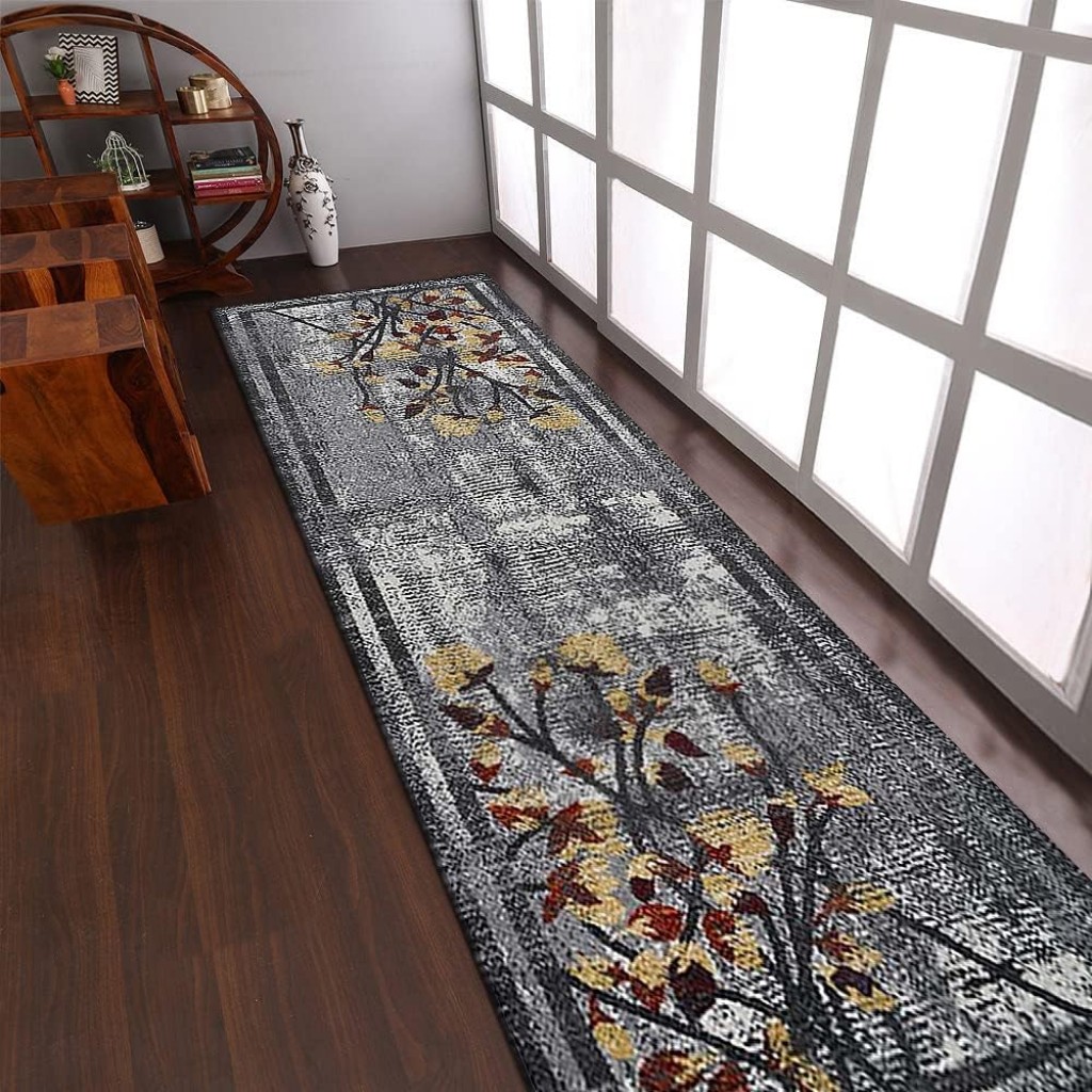 Rugsotic Makine Halısı, 100x300 Cm, Gümüş, Floral Modern, Orta Havlı, Oturma Odası