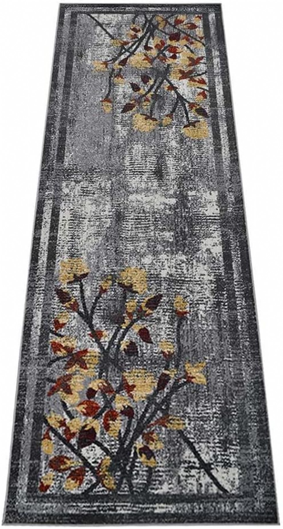 Kodu: 696 - Rugsotic Makine Halısı, 100x300 Cm, Gümüş, Floral Modern, Orta Havlı, Oturma Odası