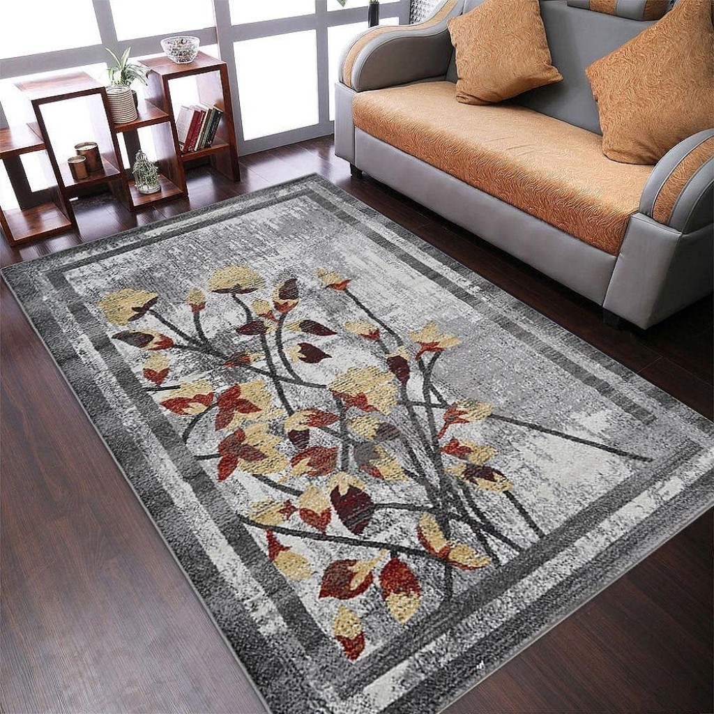 Rugsotic Makine Yapımı Heatset Polipropilen Halı - 4'x6', Gümüş, Çiçekli Modern Tasarım