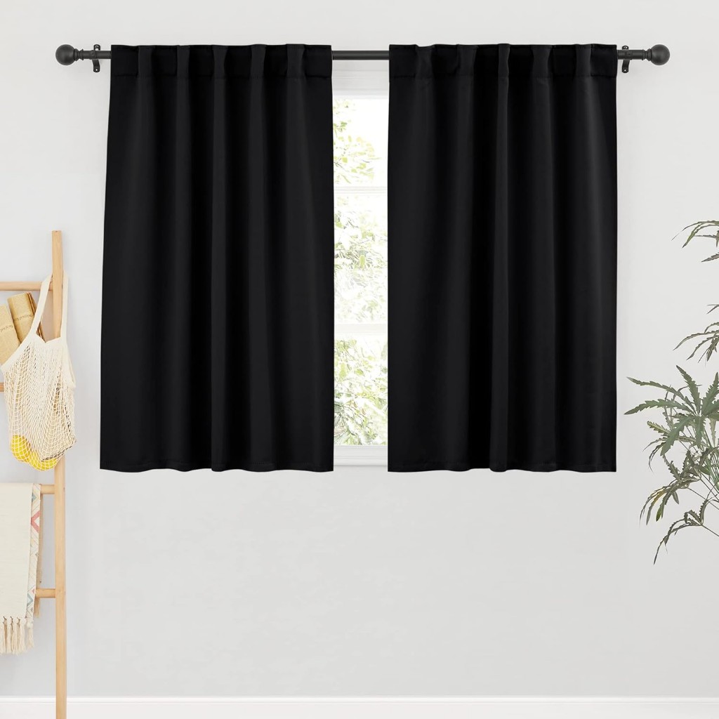 Ryb Home Karartma Perde 106x114 Cm Siyah, 2 Panel, Yatak Odası, Enerji Tasarruflu